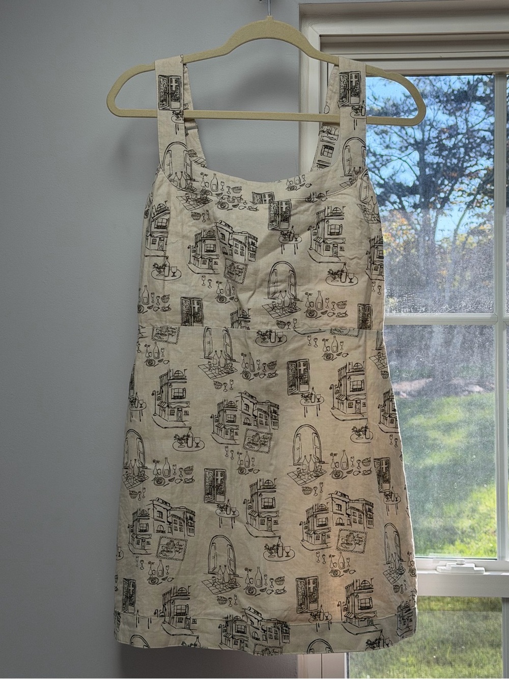 Abercrombie & Fitch Linen-Blend Café Print Mini Dress Size Medium